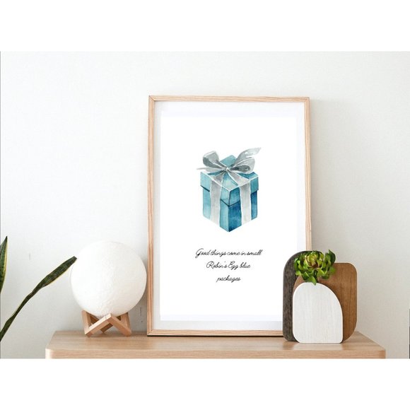 Little Blue Box Wall Art, Robins Egg Blue Gift Box, Breakfast at Decor - Picture 7 of 7